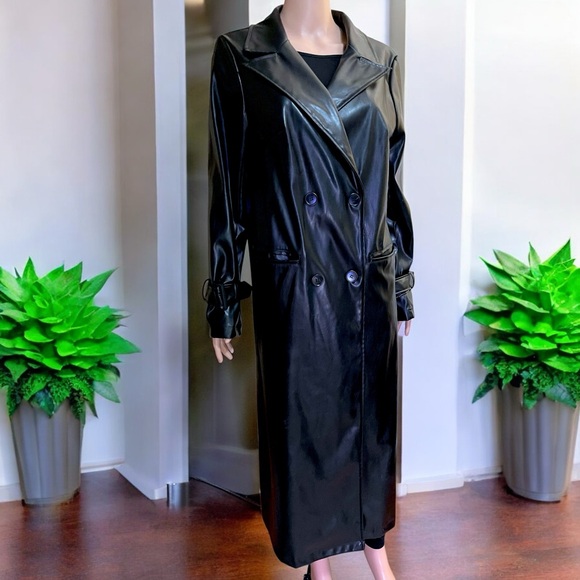 New Carly Lawrence Slayr Lapel Neck Patent Trench Coat - Picture 6 of 16